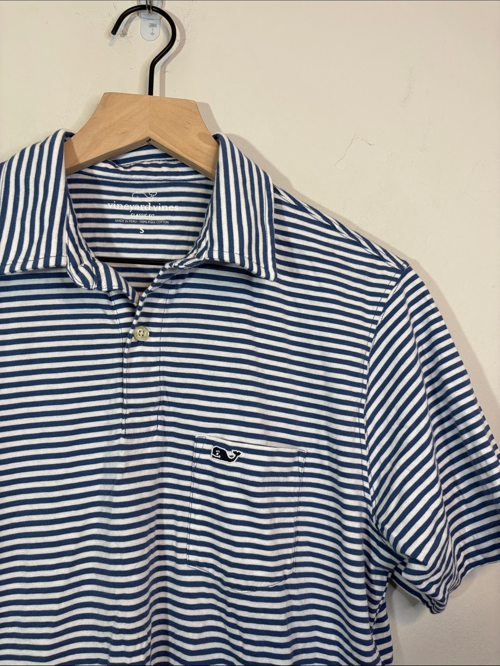 Vineyard Vines Stripe Polo Classic Fit 100% Pima Cotton Blue White Men’s Small